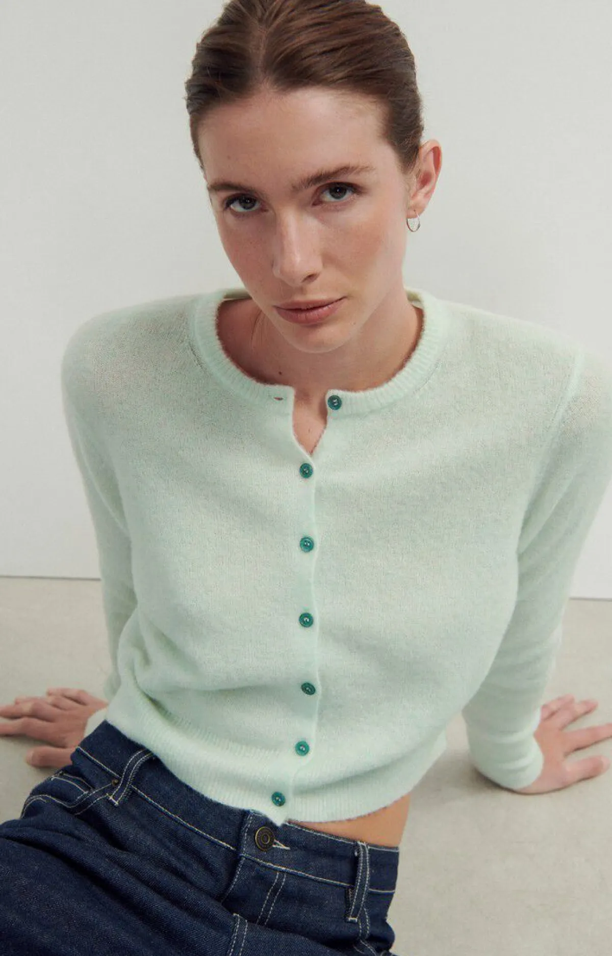 Damen American Vintage |Damencardigan Razpark Wassergrun Meliert
