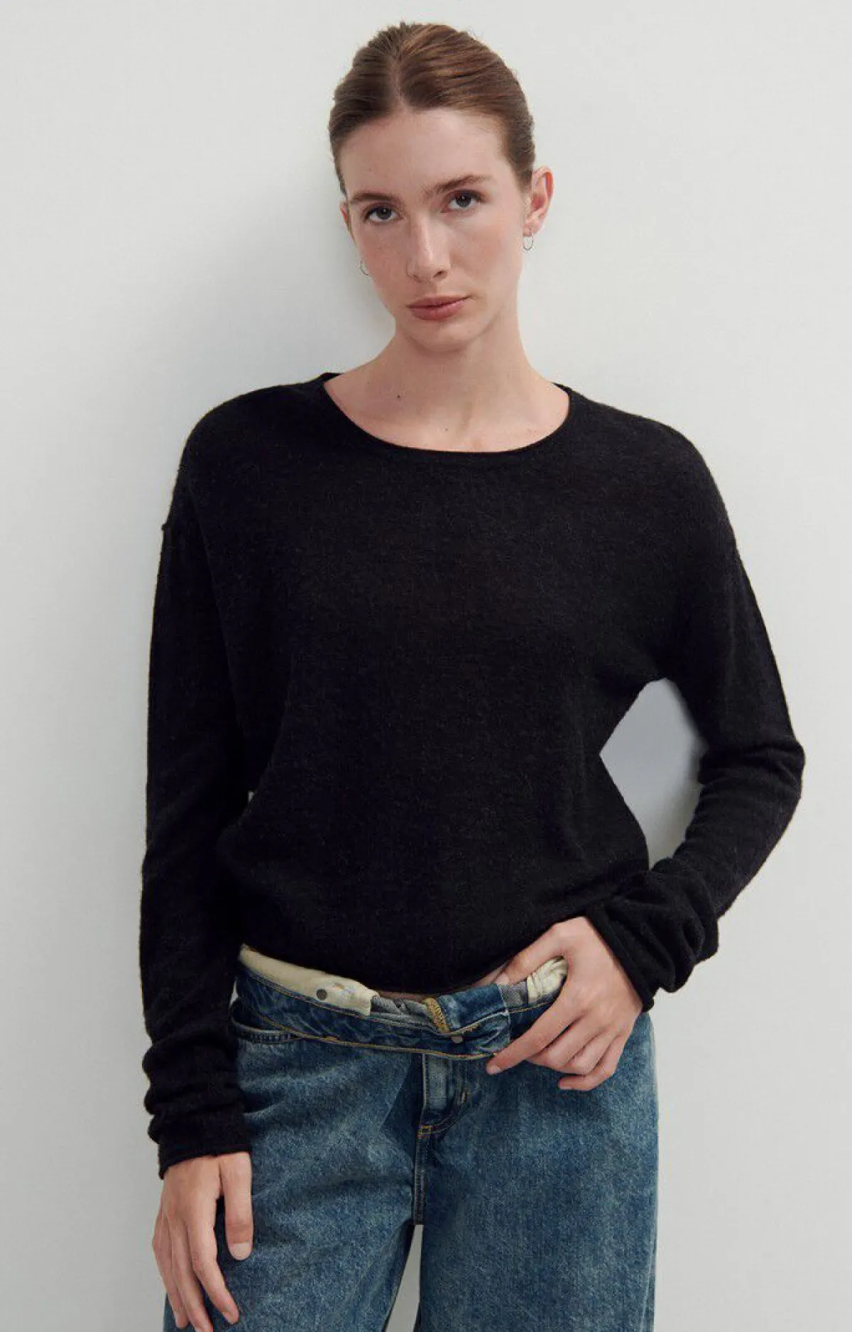 Damen American Vintage |Damenpullover Zyrobow Holzkohle Meliert