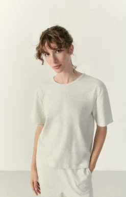 Damen American Vintage |Damen-T-Shirt Bozy Creme Meliert