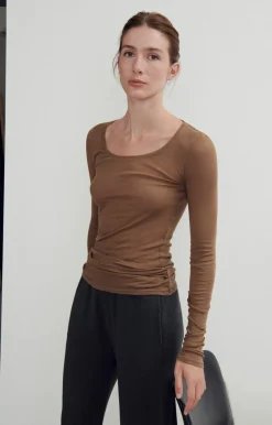 Damen American Vintage |Damen-T-Shirt Massachusetts Kakao Vintage