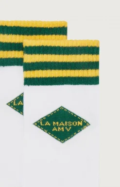 Kinder American Vintage |Kindersocken Clypsun Grun Und Gelb Gestreift
